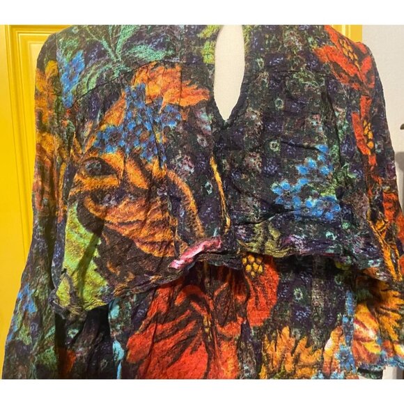 Desigual Willa Ruffle Colorful Artsy Blouse Flared 3/4 Sleeves Bohemian Gypsy - Picture 1 of 6
